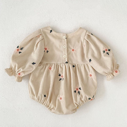 Baby Kids Girls Princess Long Sleeves Flowers Embroidered Bodysuit
