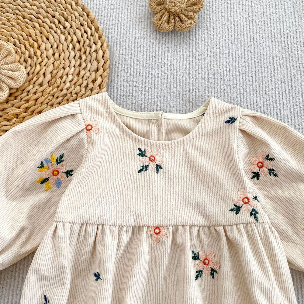 Baby Kids Girls Princess Long Sleeves Flowers Embroidered Bodysuit