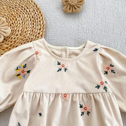Baby Kids Girls Princess Long Sleeves Flowers Embroidered Bodysuit