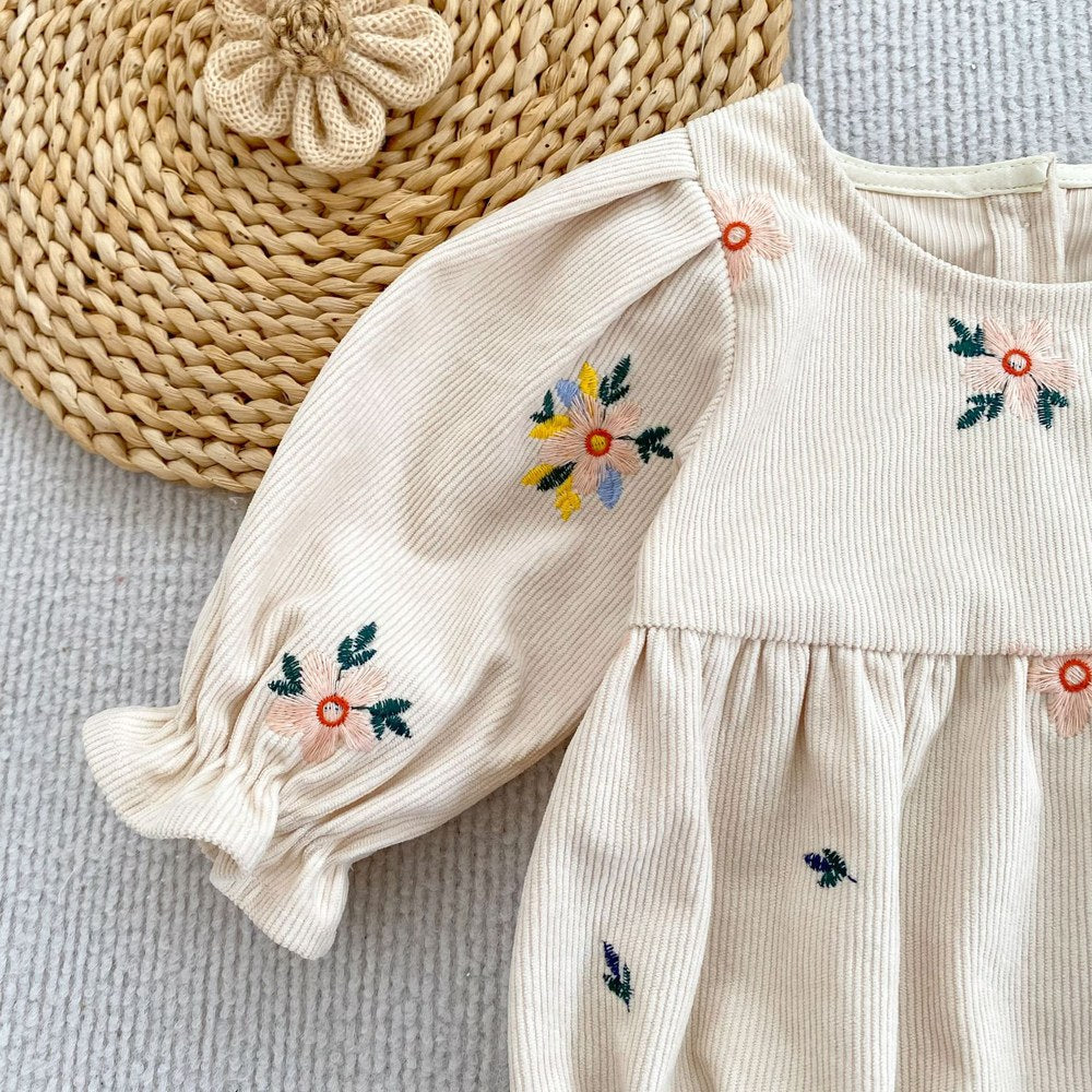 Baby Kids Girls Princess Long Sleeves Flowers Embroidered Bodysuit