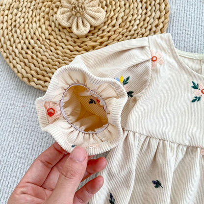 Baby Kids Girls Princess Long Sleeves Flowers Embroidered Bodysuit