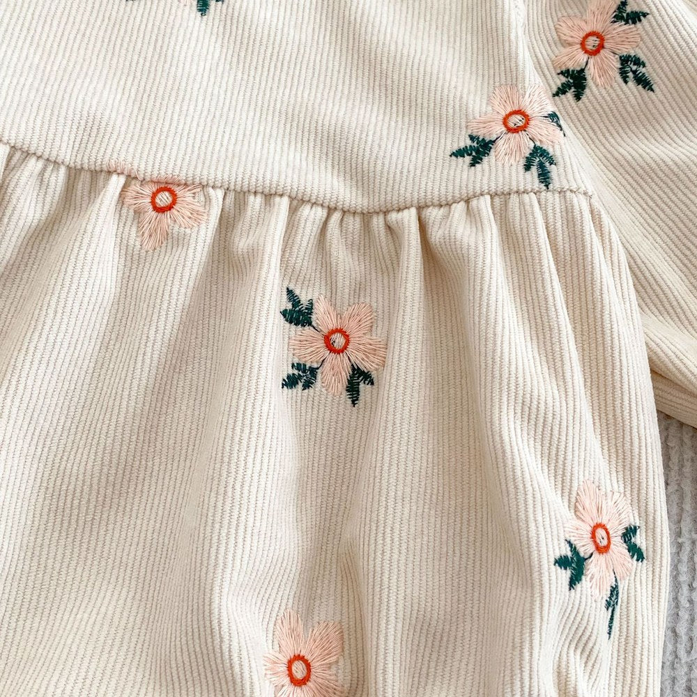 Baby Kids Girls Princess Long Sleeves Flowers Embroidered Bodysuit