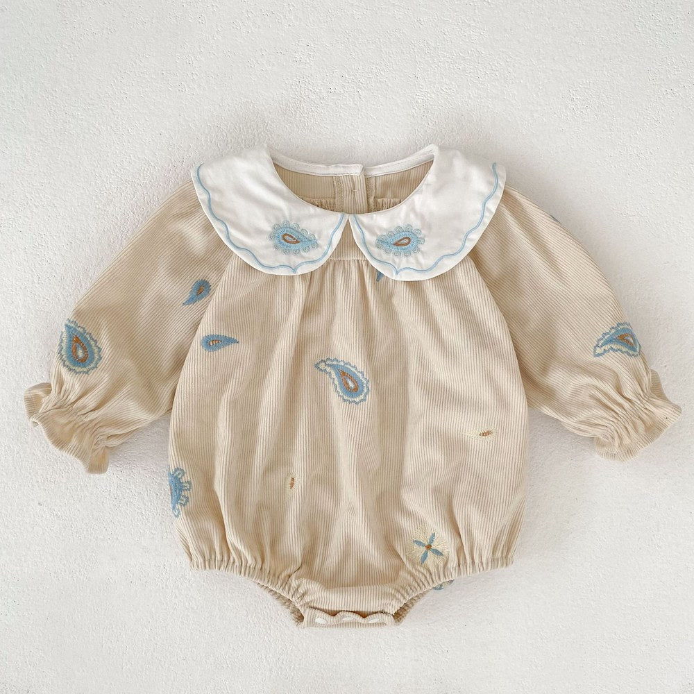 Baby Kids Girls Princess Long Sleeves Geometric Embroidered Pattern Bodysuit