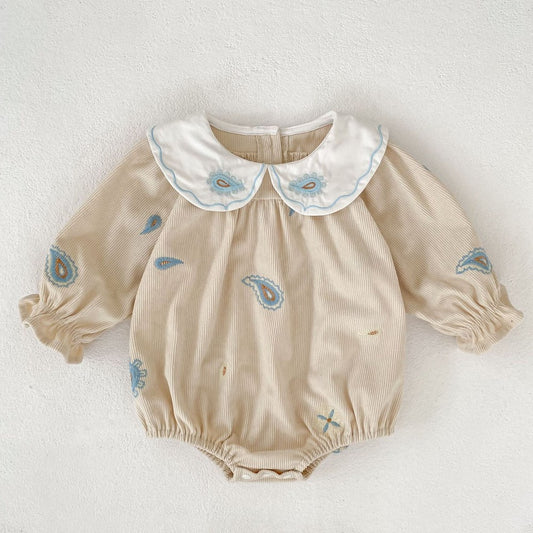 Baby Kids Girls Princess Long Sleeves Geometric Embroidered Pattern Bodysuit