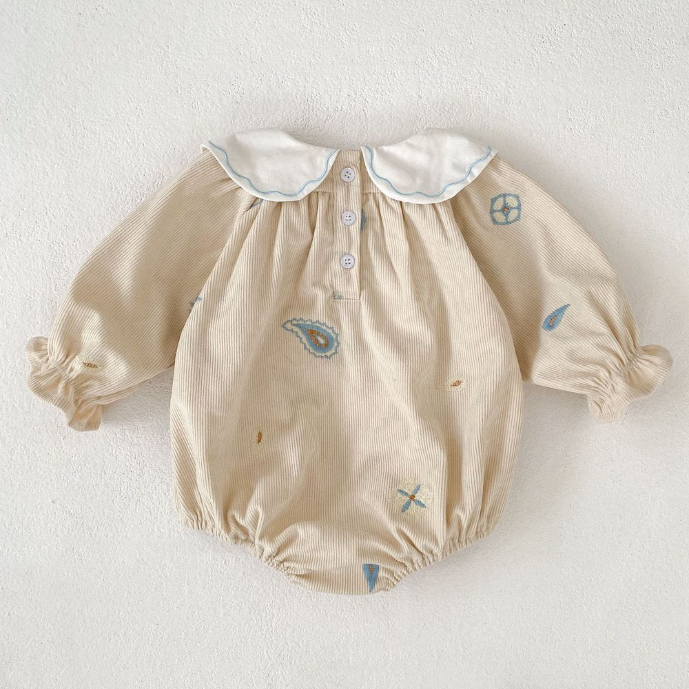 Baby Kids Girls Princess Long Sleeves Geometric Embroidered Pattern Bodysuit