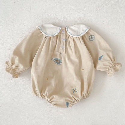 Baby Kids Girls Princess Long Sleeves Geometric Embroidered Pattern Bodysuit