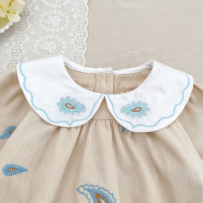 Baby Kids Girls Princess Long Sleeves Geometric Embroidered Pattern Bodysuit