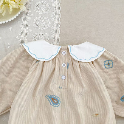 Baby Kids Girls Princess Long Sleeves Geometric Embroidered Pattern Bodysuit