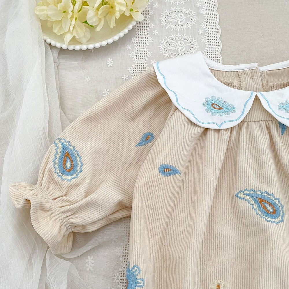 Baby Kids Girls Princess Long Sleeves Geometric Embroidered Pattern Bodysuit