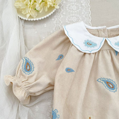 Baby Kids Girls Princess Long Sleeves Geometric Embroidered Pattern Bodysuit