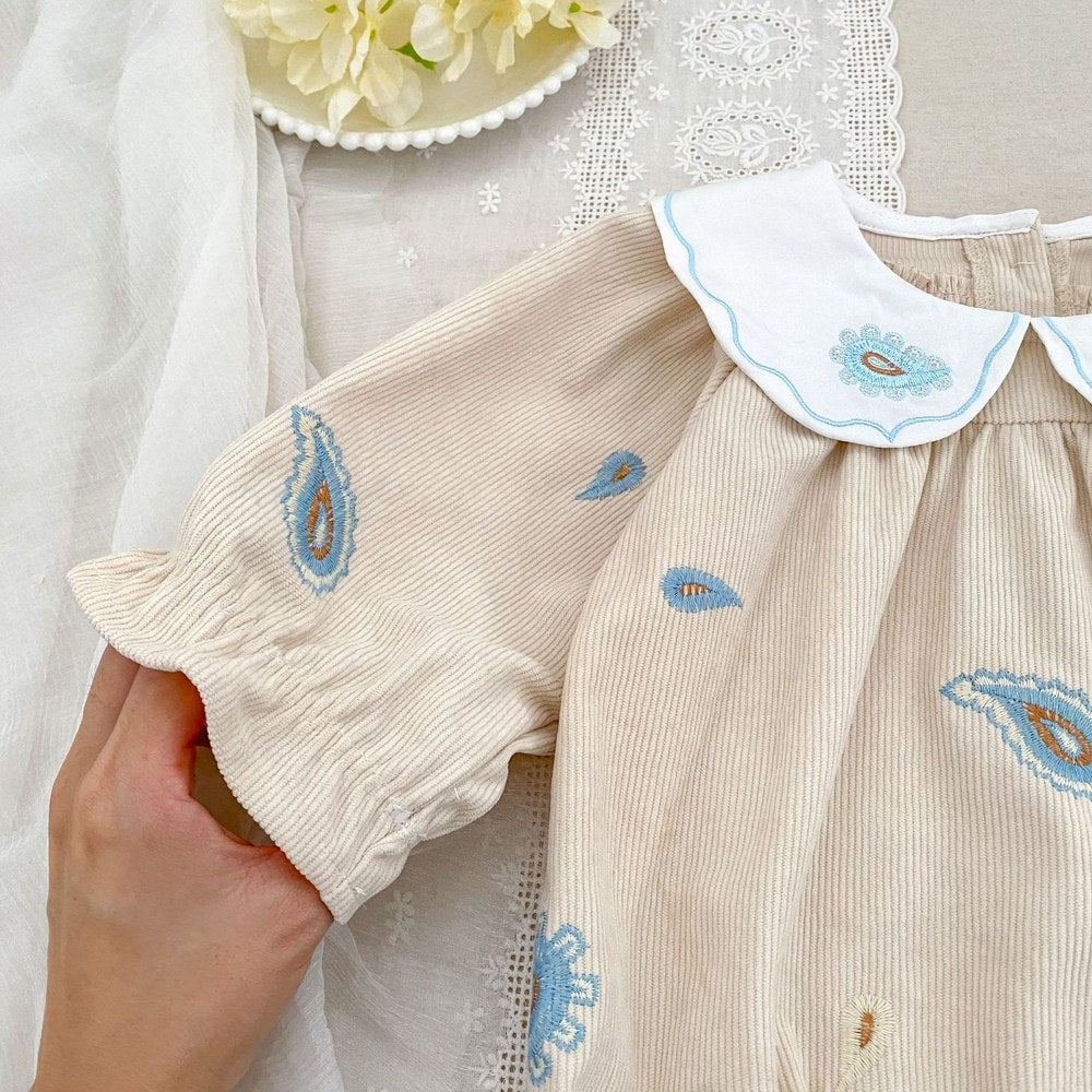 Baby Kids Girls Princess Long Sleeves Geometric Embroidered Pattern Bodysuit