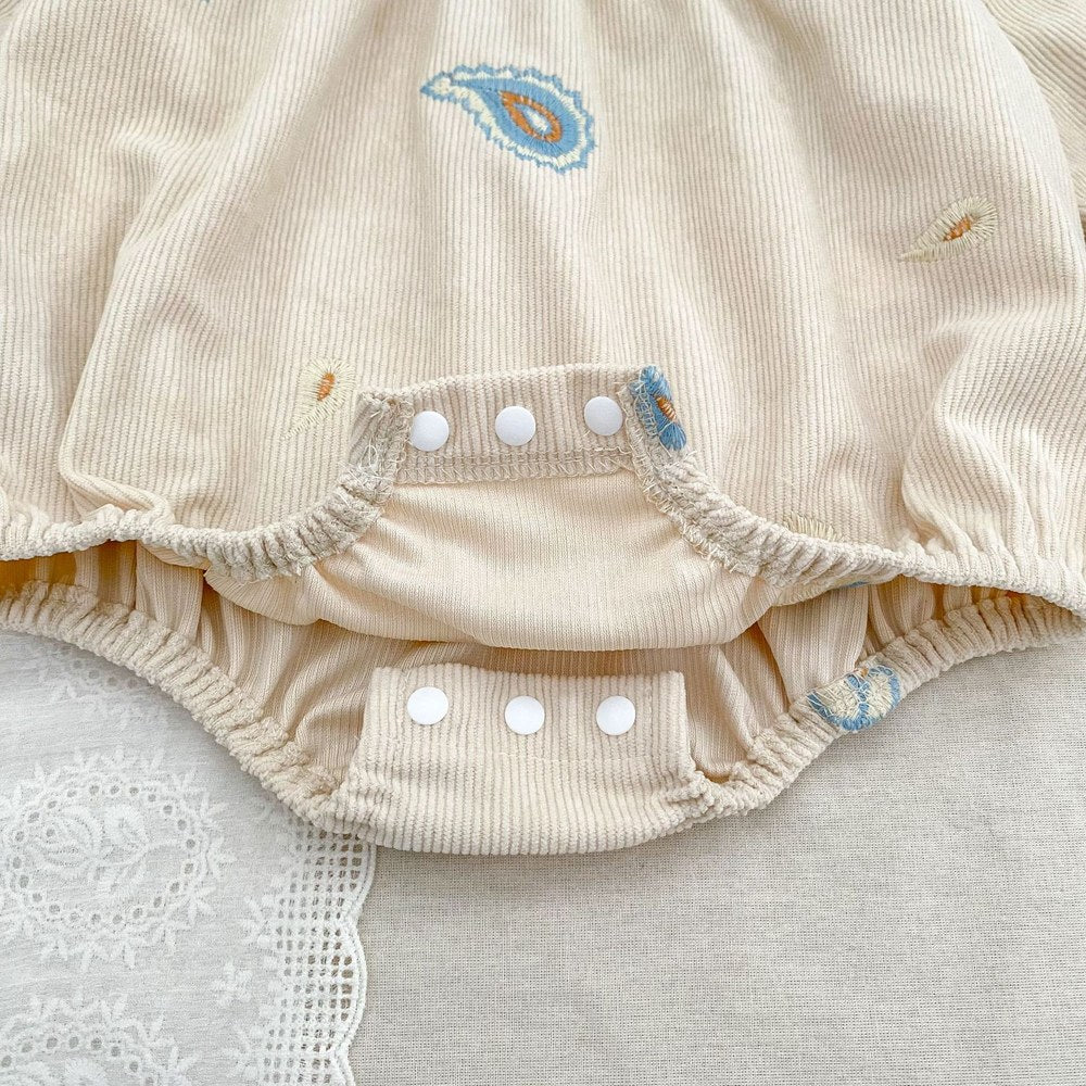 Baby Kids Girls Princess Long Sleeves Geometric Embroidered Pattern Bodysuit