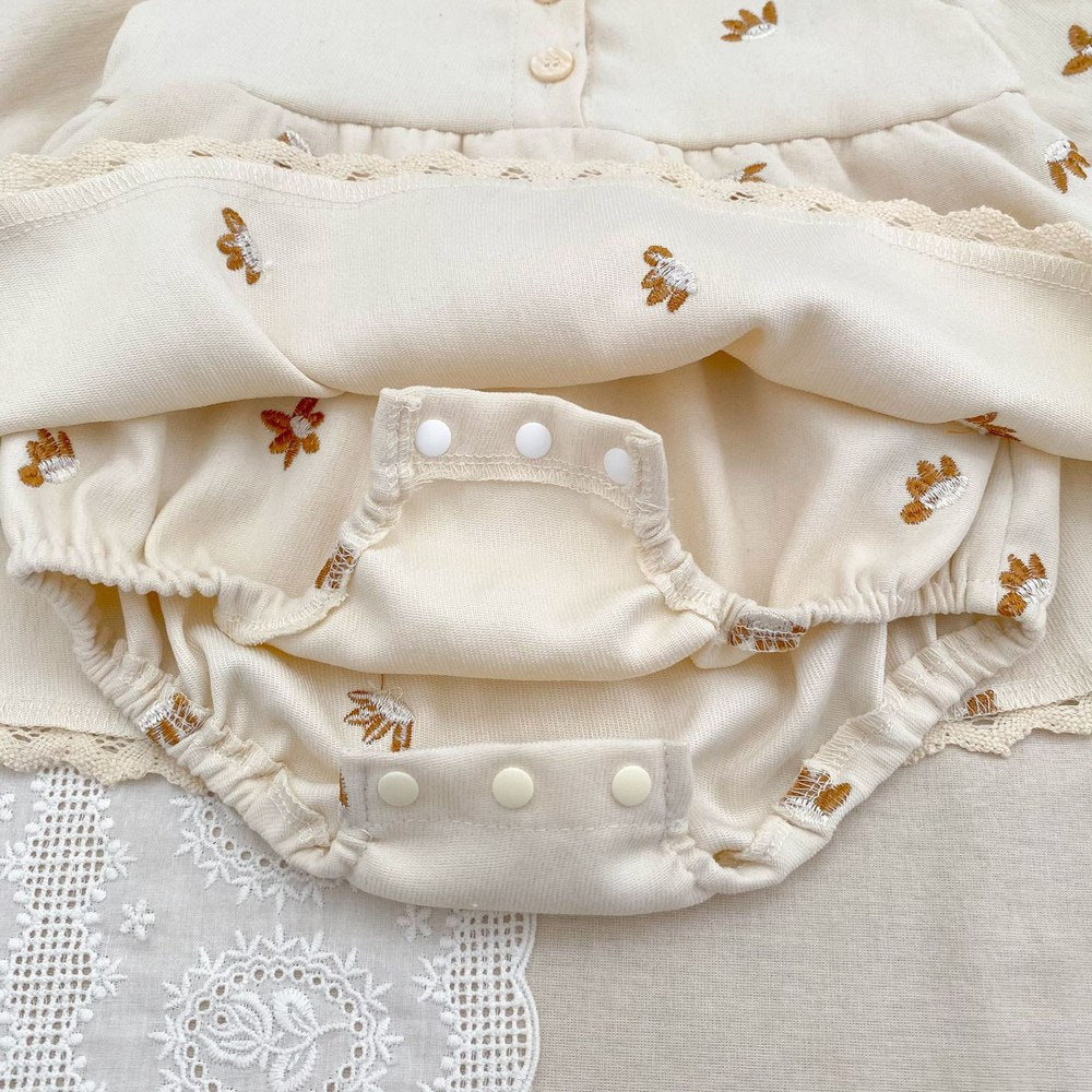 Baby Kids Girls Princess Long Sleeves Flowers Embroidered Pattern Bodysuit