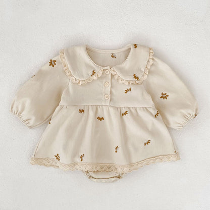 Baby Kids Girls Princess Long Sleeves Flowers Embroidered Pattern Bodysuit