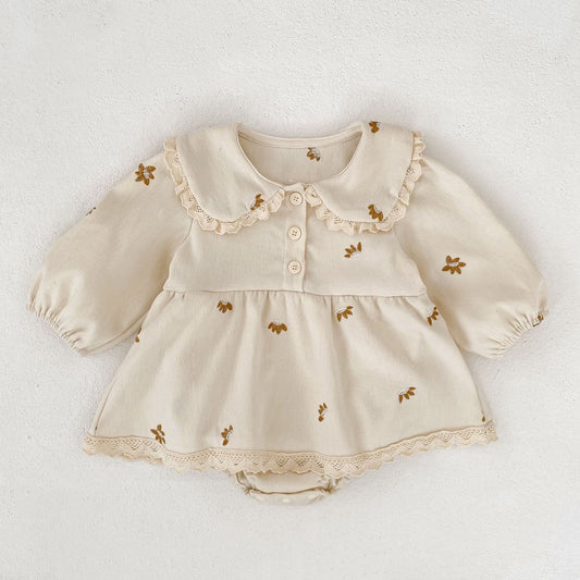 Baby Kids Girls Princess Long Sleeves Flowers Embroidered Pattern Bodysuit