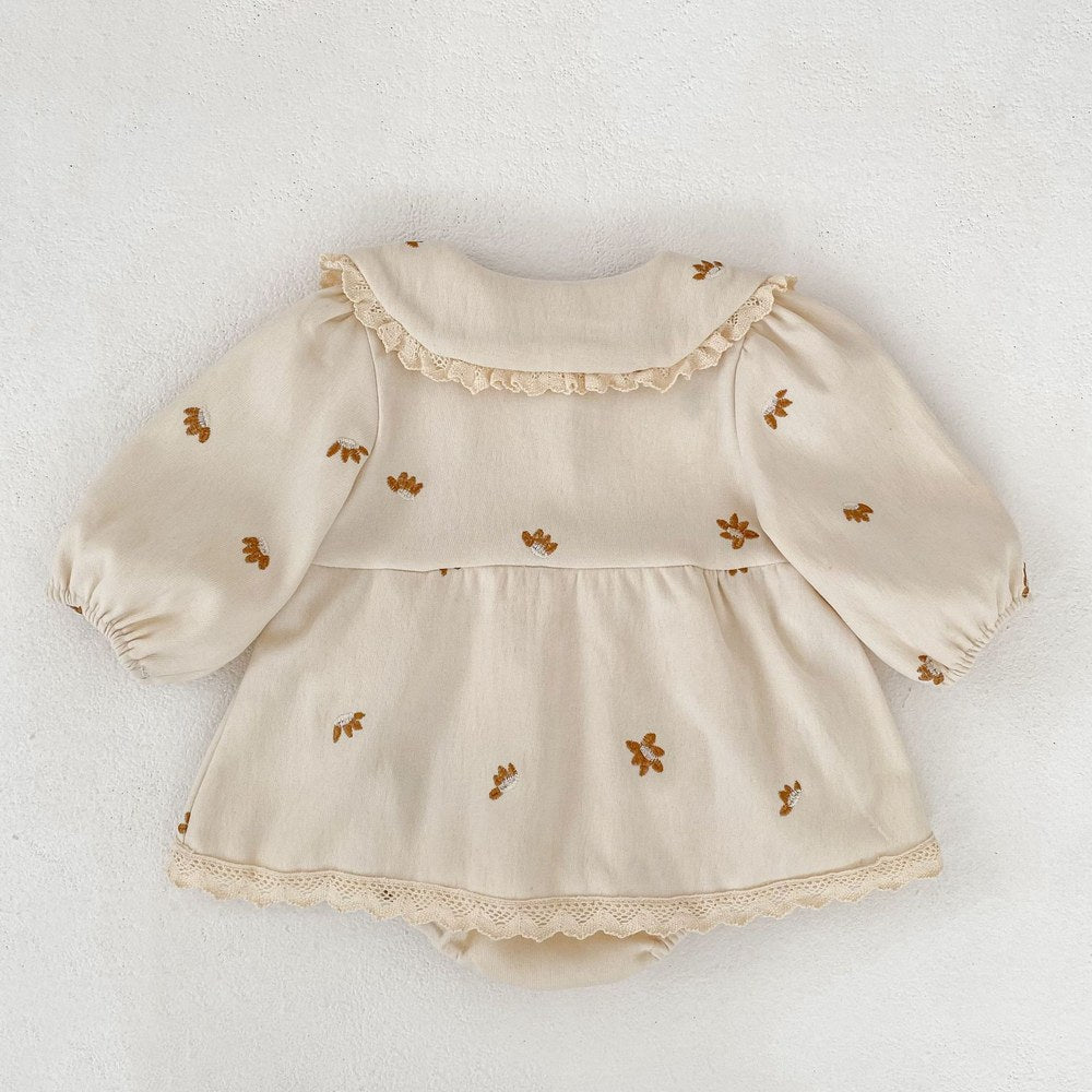 Baby Kids Girls Princess Long Sleeves Flowers Embroidered Pattern Bodysuit