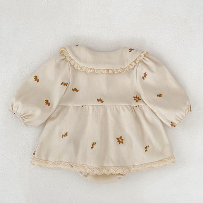 Baby Kids Girls Princess Long Sleeves Flowers Embroidered Pattern Bodysuit