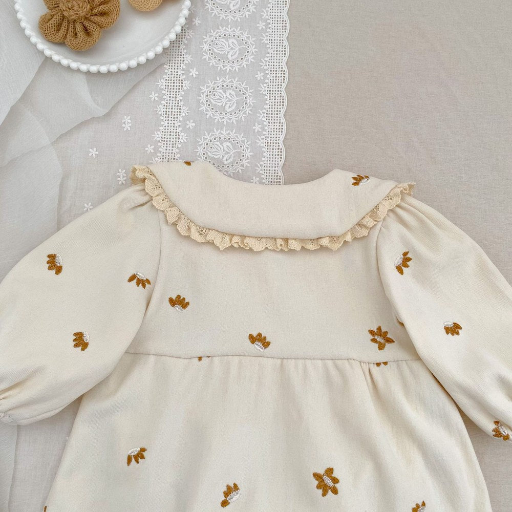 Baby Kids Girls Princess Long Sleeves Flowers Embroidered Pattern Bodysuit