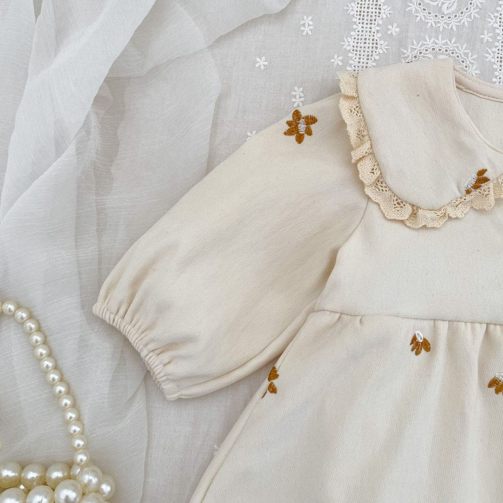Baby Kids Girls Princess Long Sleeves Flowers Embroidered Pattern Bodysuit