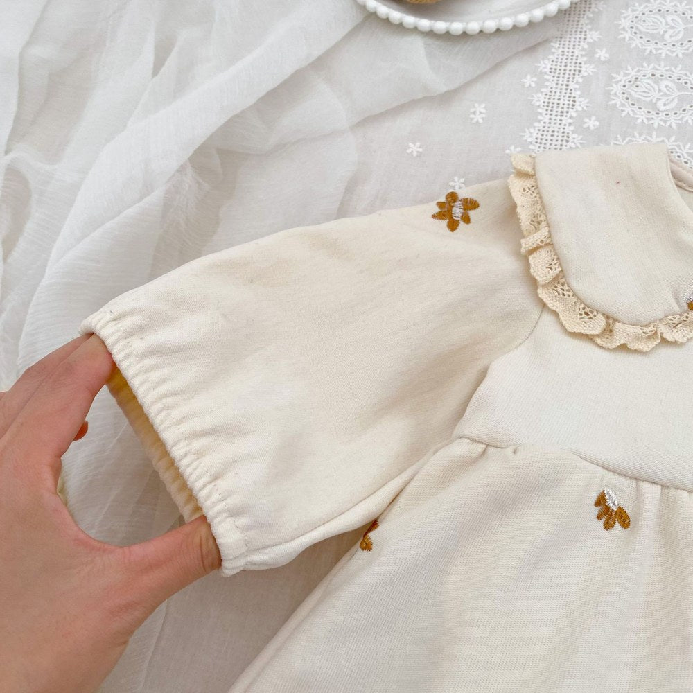 Baby Kids Girls Princess Long Sleeves Flowers Embroidered Pattern Bodysuit