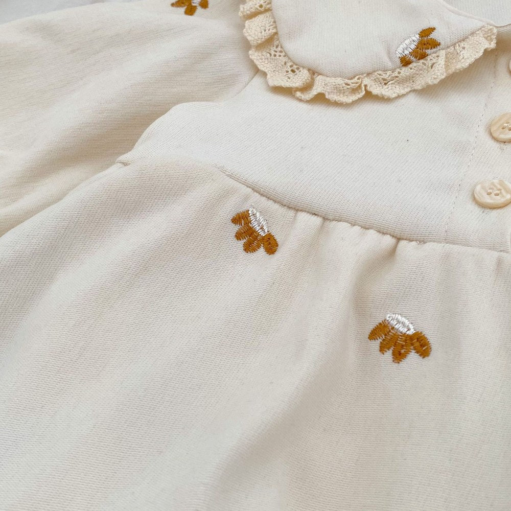 Baby Kids Girls Princess Long Sleeves Flowers Embroidered Pattern Bodysuit