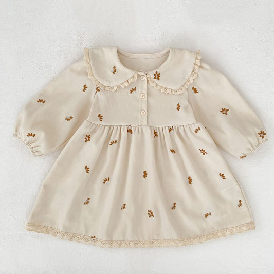 Baby Kids Girls Princess Long Sleeves Flowers Embroidered Pattern Dress