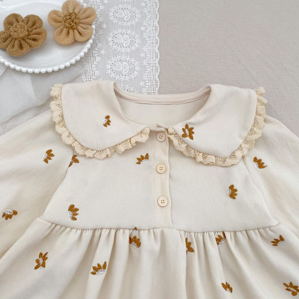 Baby Kids Girls Princess Long Sleeves Flowers Embroidered Pattern Dress