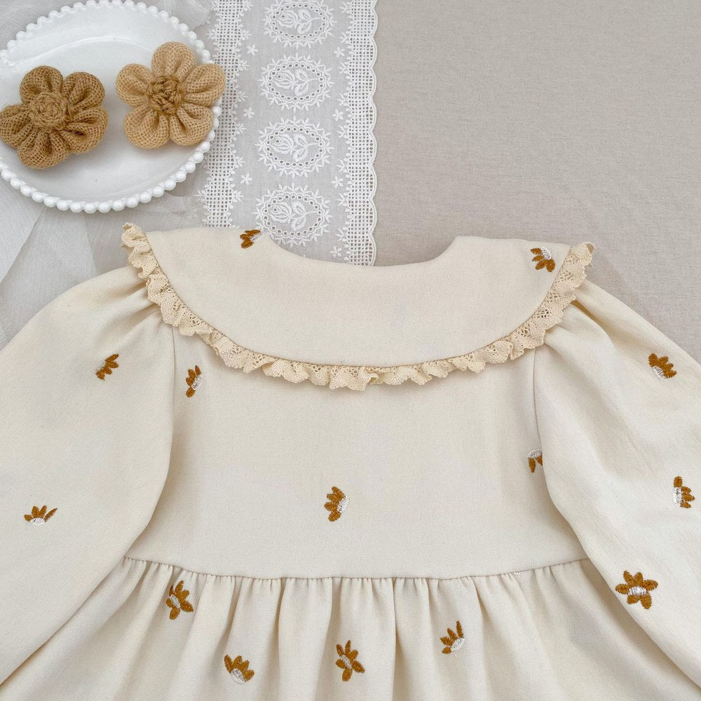 Baby Kids Girls Princess Long Sleeves Flowers Embroidered Pattern Dress