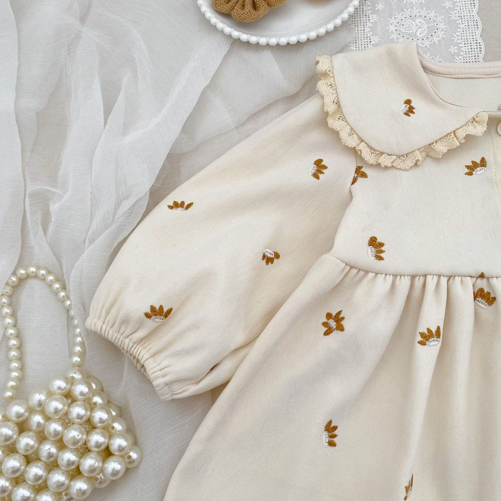 Baby Kids Girls Princess Long Sleeves Flowers Embroidered Pattern Dress