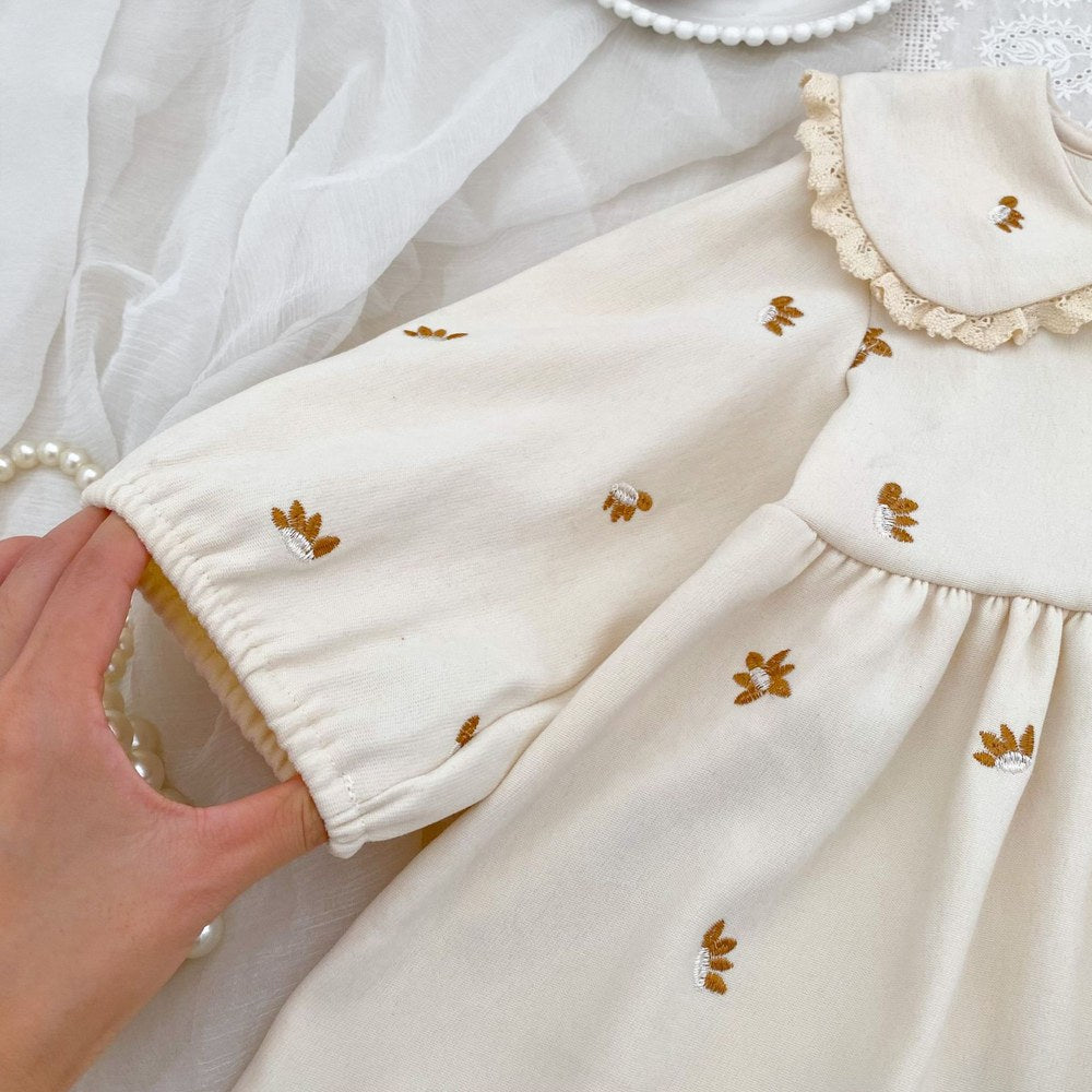 Baby Kids Girls Princess Long Sleeves Flowers Embroidered Pattern Dress