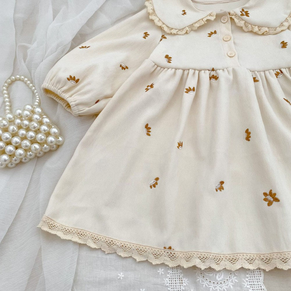Baby Kids Girls Princess Long Sleeves Flowers Embroidered Pattern Dress
