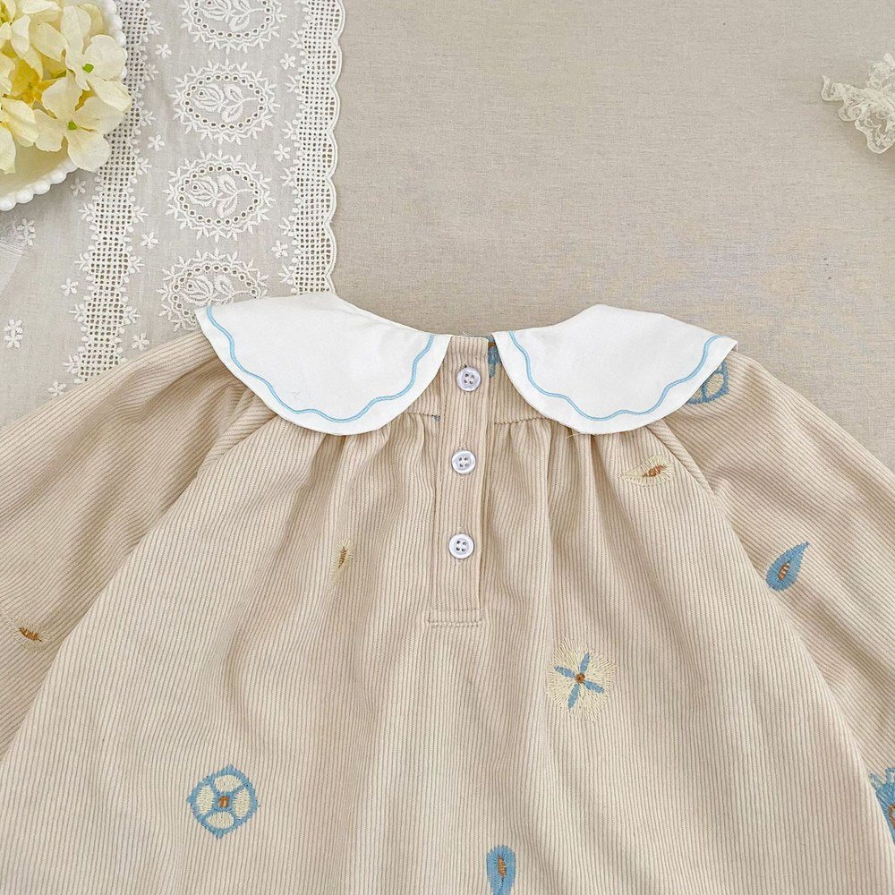 Baby Kids Girls Princess Long Sleeves Geometric Embroidered Pattern Dress