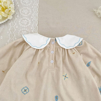 Baby Kids Girls Princess Long Sleeves Geometric Embroidered Pattern Dress
