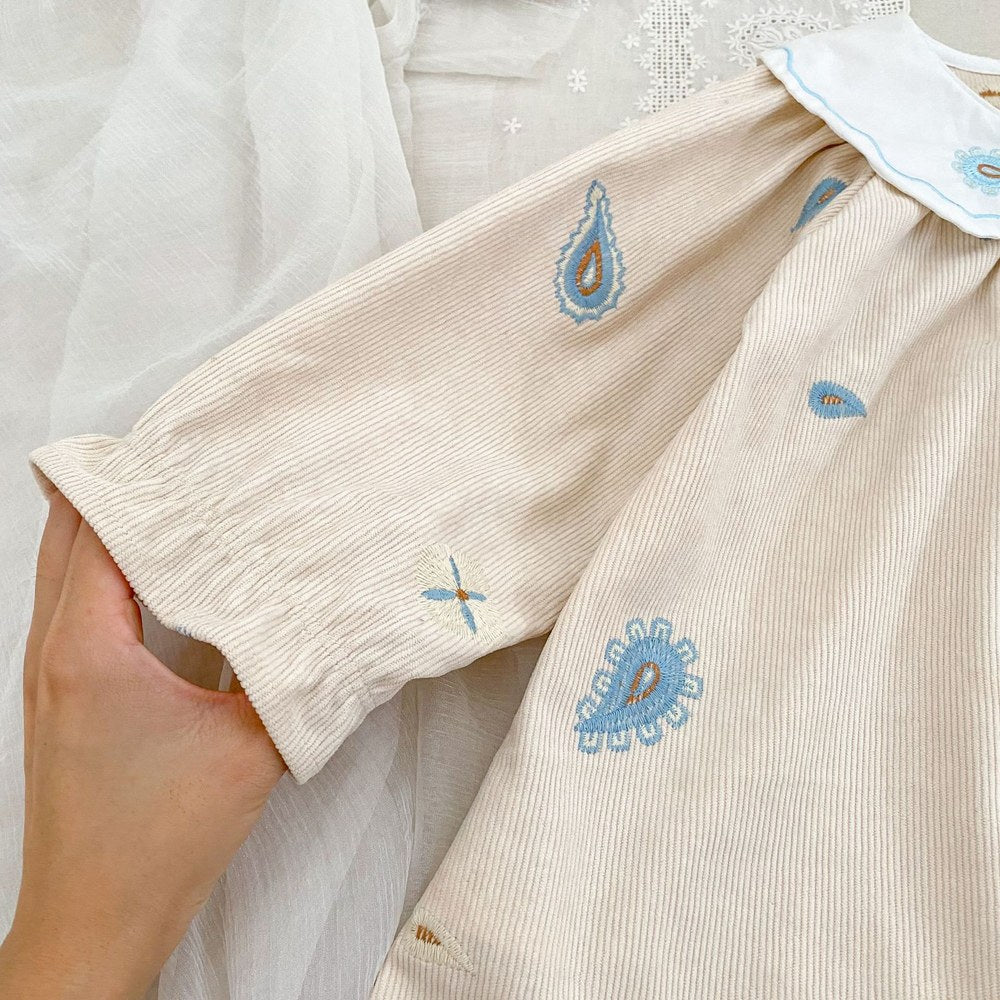 Baby Kids Girls Princess Long Sleeves Geometric Embroidered Pattern Dress