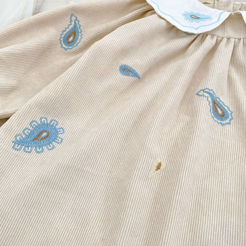 Baby Kids Girls Princess Long Sleeves Geometric Embroidered Pattern Dress