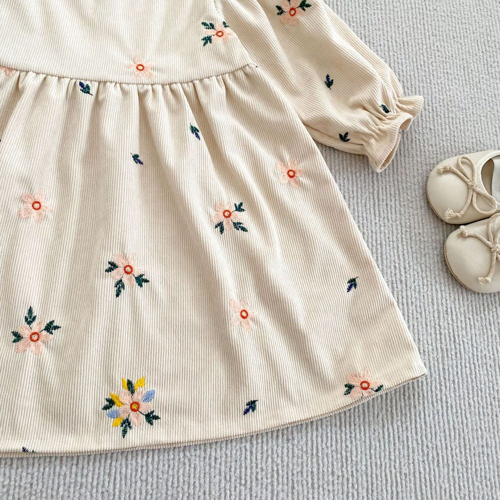 Baby Kids Girls Princess Long Sleeves Flowers Embroidered Dress