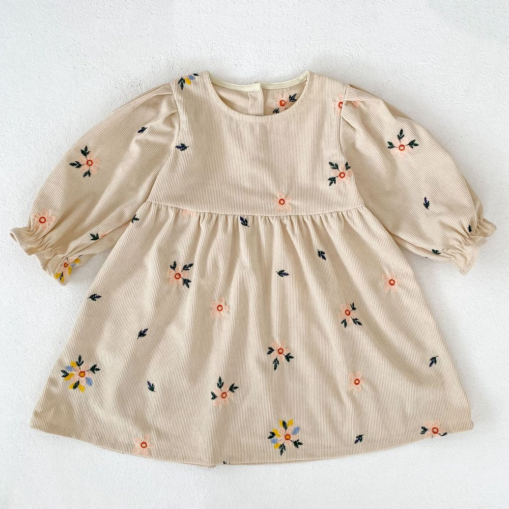 Baby Kids Girls Princess Long Sleeves Flowers Embroidered Dress