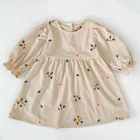 Baby Kids Girls Princess Long Sleeves Flowers Embroidered Dress
