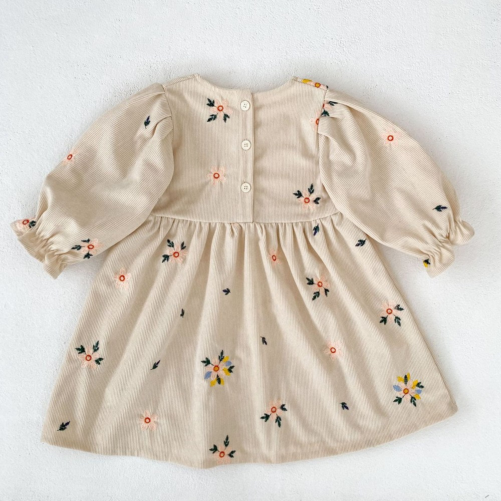 Baby Kids Girls Princess Long Sleeves Flowers Embroidered Dress