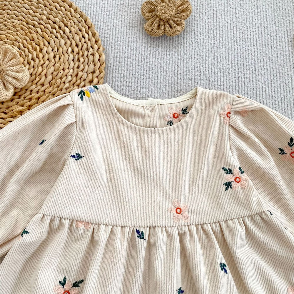 Baby Kids Girls Princess Long Sleeves Flowers Embroidered Dress