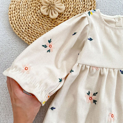 Baby Kids Girls Princess Long Sleeves Flowers Embroidered Dress