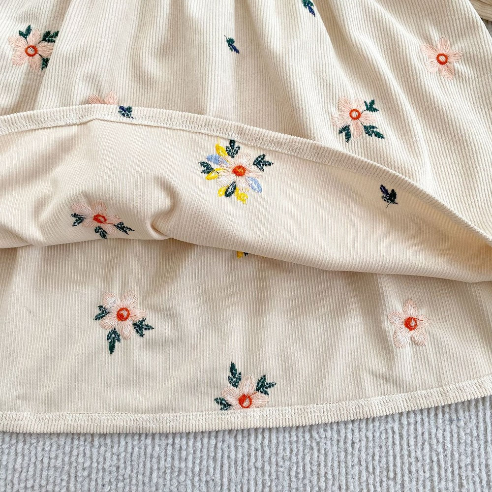 Baby Kids Girls Princess Long Sleeves Flowers Embroidered Dress