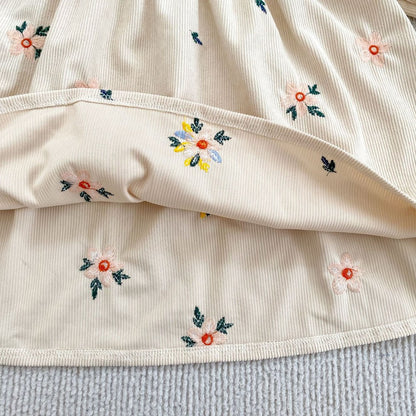 Baby Kids Girls Princess Long Sleeves Flowers Embroidered Dress