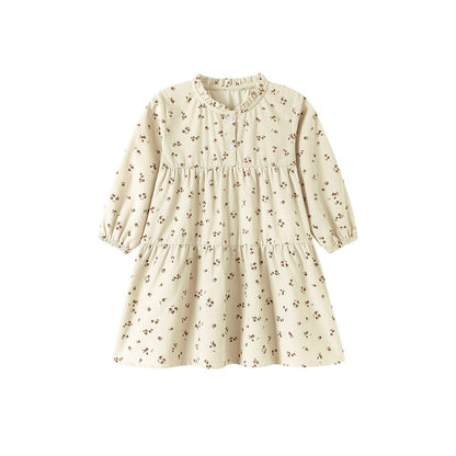 Baby Kids Girls Floral Pattern Corduroy Dress