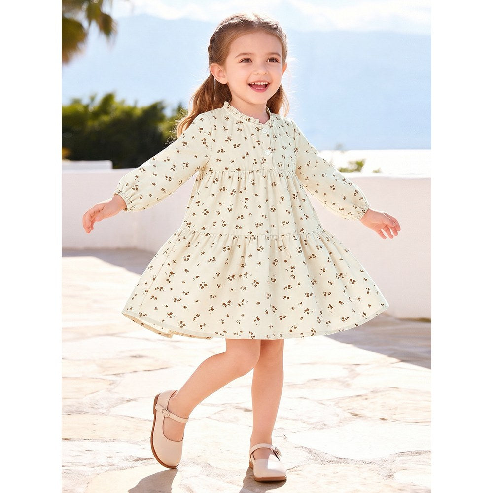 Baby Kids Girls Floral Pattern Corduroy Dress