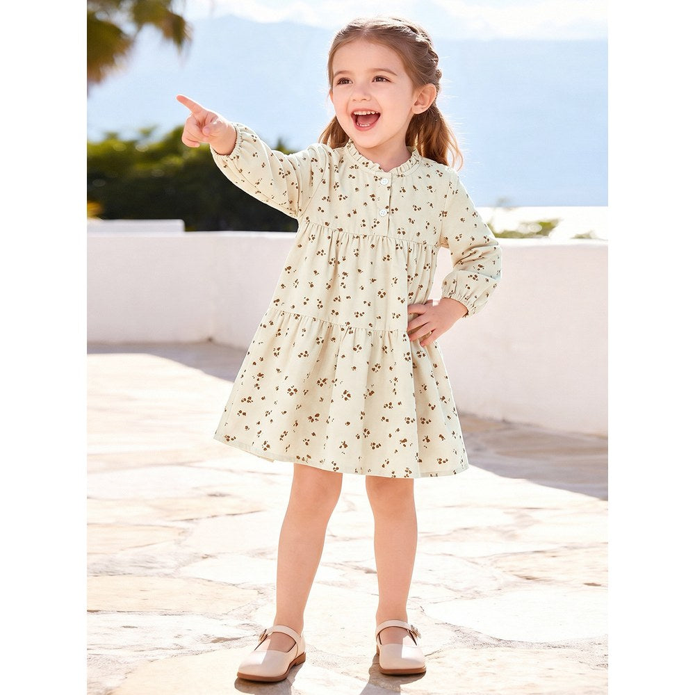 Baby Kids Girls Floral Pattern Corduroy Dress