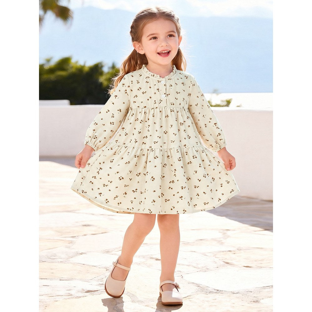Baby Kids Girls Floral Pattern Corduroy Dress