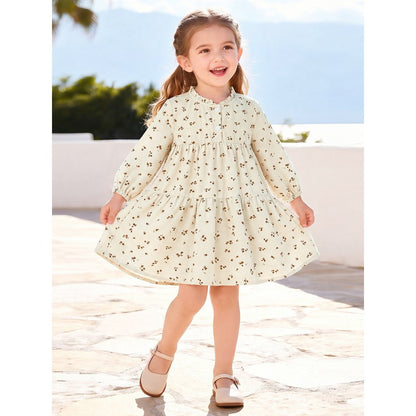 Baby Kids Girls Floral Pattern Corduroy Dress
