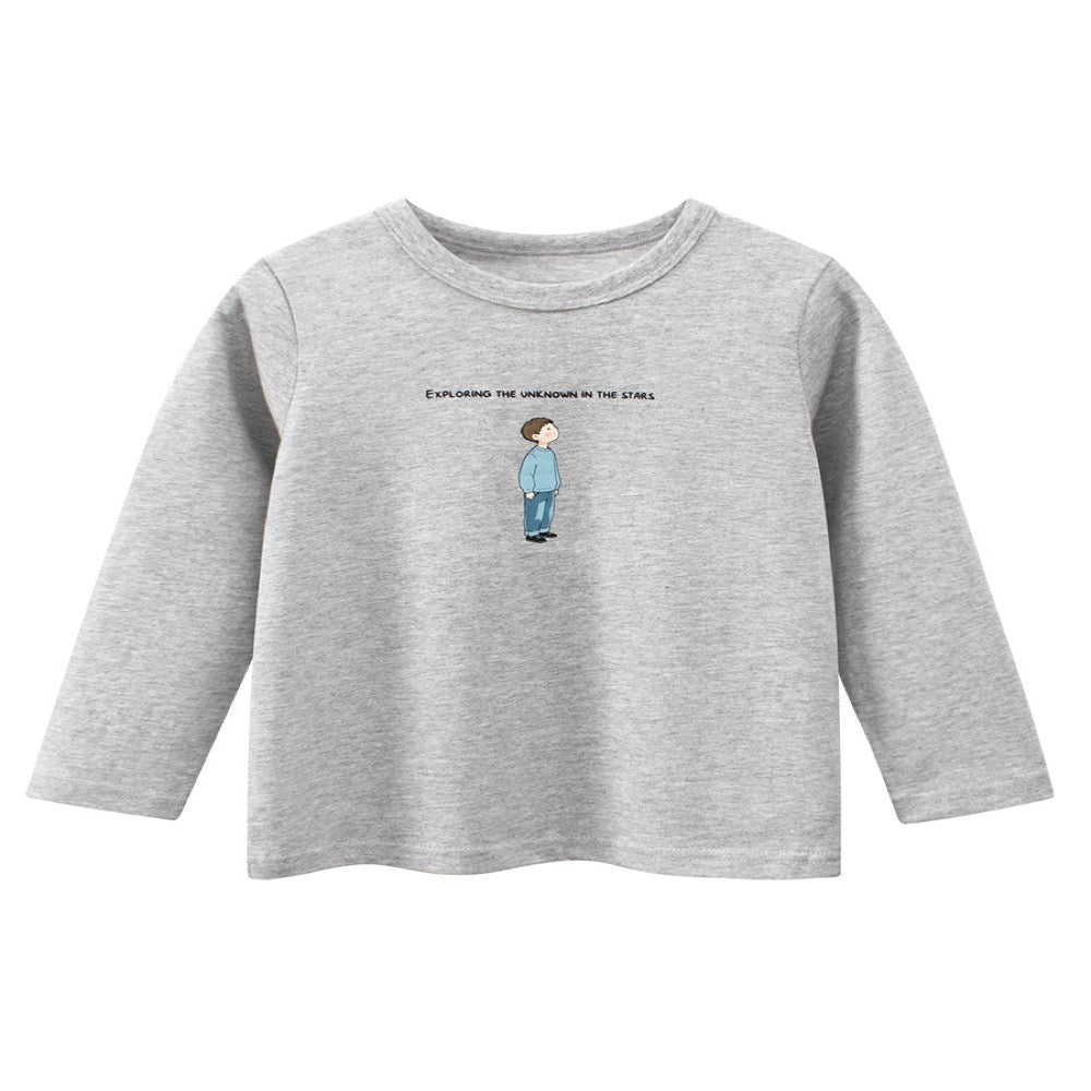 Baby Kids Boys Letters and Cartoon Print Long Sleeves Crew Neck Top