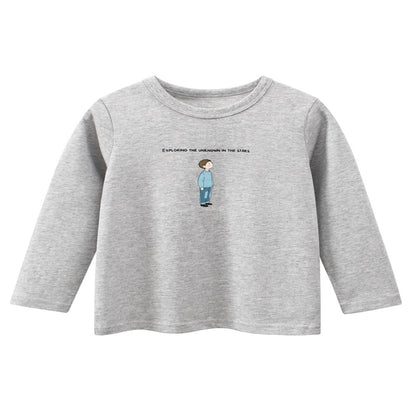 Baby Kids Boys Letters and Cartoon Print Long Sleeves Crew Neck Top